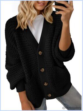Women's Open Front Chunky Knit Cardigan Long Sleeve V Neck Fall Sweater
